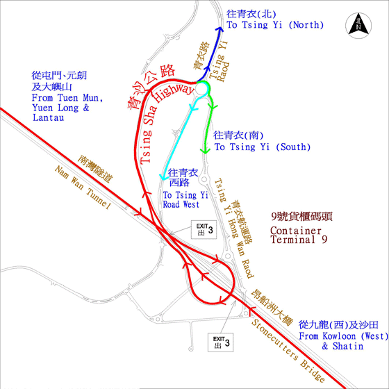 Exit Routes from Tsing Sha Highway to Tsing Yi Side